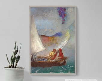 Odilon Redon - The Gray Sail (1897) - Classic Painting Photo Poster Fine Art Print Gift Giclée - Fantasy Wings Boat Grey Couple