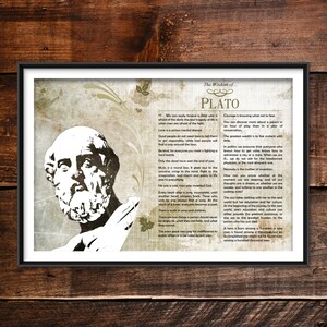 Plato Greatest Quotes - Original Art Print Featuring His Deepest Wisdom - Beautiful Glossy Photo Poster Gift Platonic Platonist Philosophy