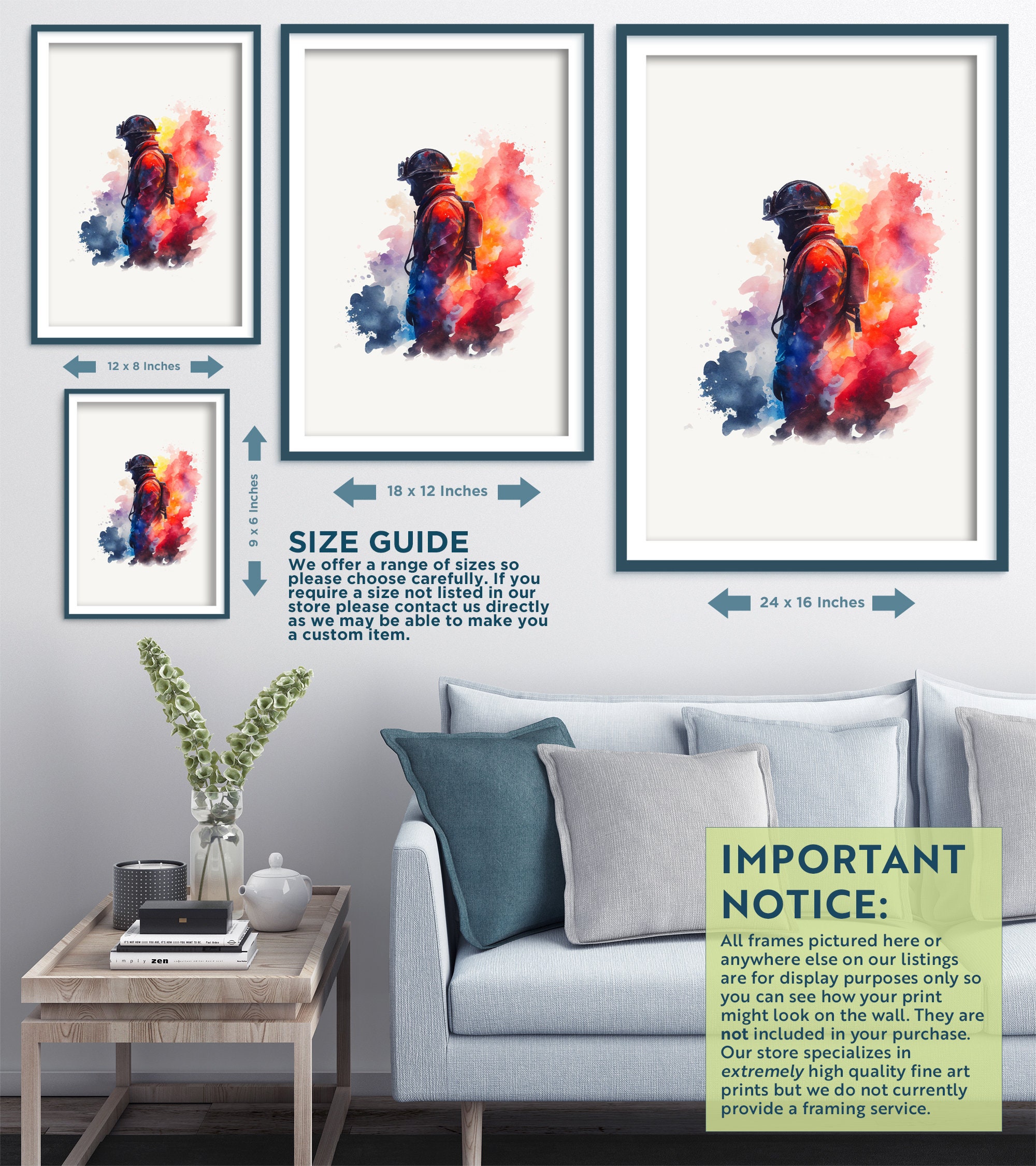 Discover Firefighter Watercolour - Art Print Poster - Colourful Paint Splashes - Gift Home Wall Dcor Giclee - Fire Fighter Fireman First Responder