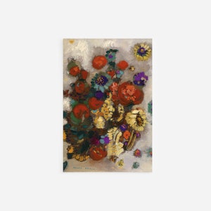 Odilon Redon - Bouquet of Flowers (1901) - Reproduction of a Classic Painting - Photo Poster Print Art Gift - Red Yellow Purple Arrangement