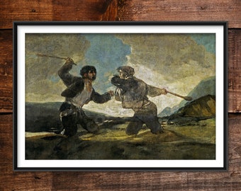 フランシスコ・ゴヤ - 棍棒による戦い (1823) - 古典絵画写真ポスター