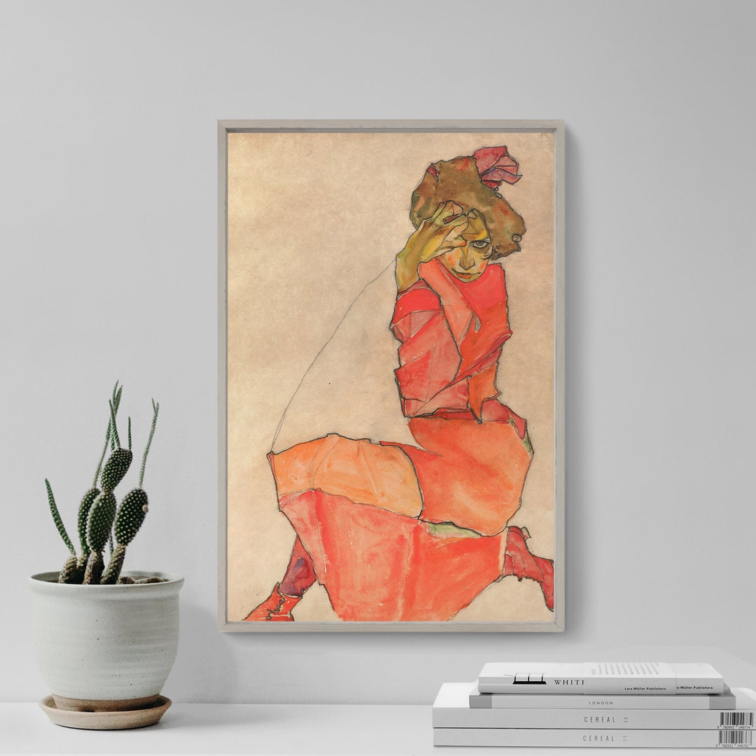 Egon Schiele Kneeling Female in Orange Red Dress 1910 - Etsy UK