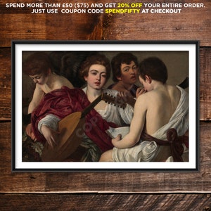 Caravaggio - The Musicians (1595) - Reproduction of a Classic Painting - Photo Poster Print Art Gift Lute Guitar Jam Session