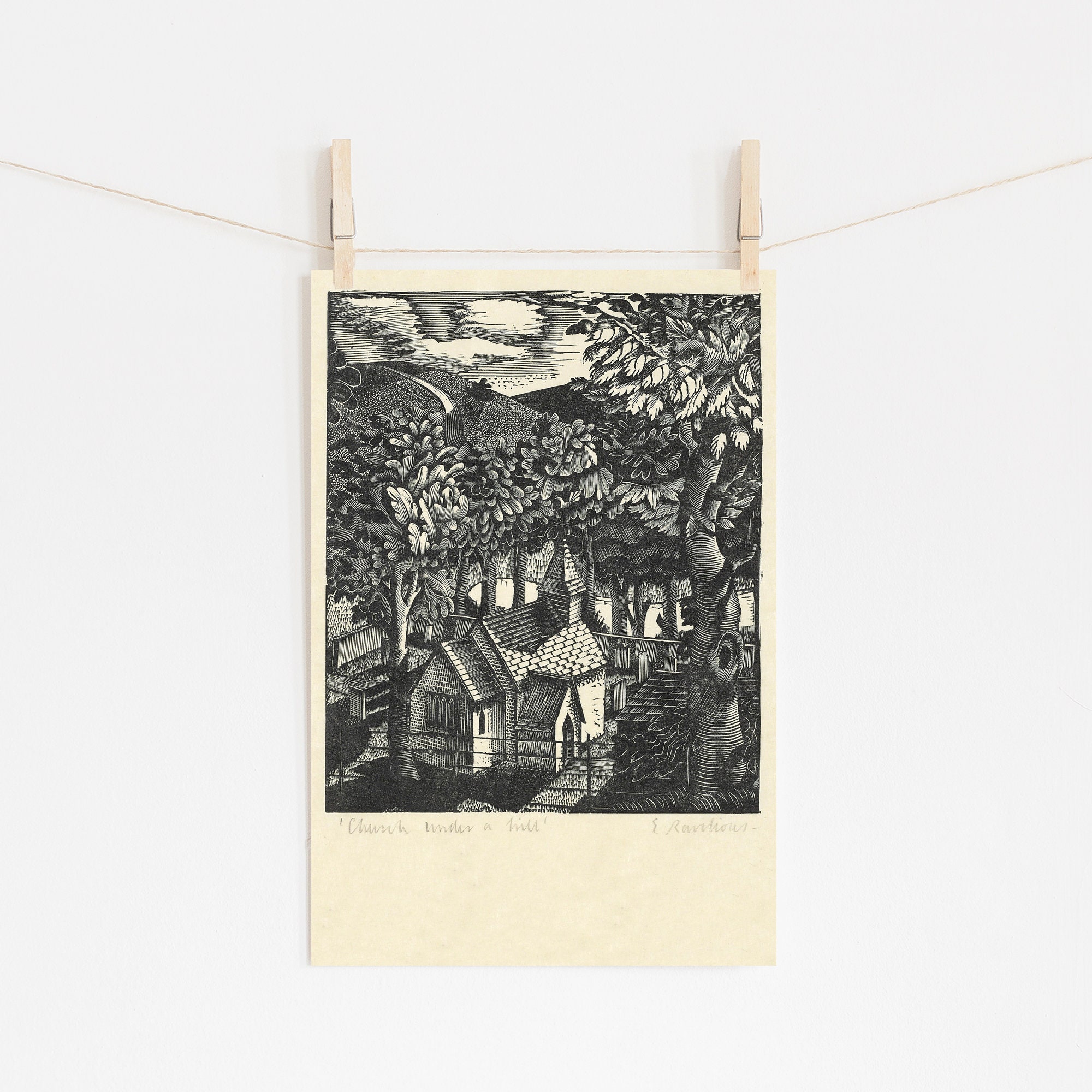 Eric Ravilious - Church Under a Hill (1935) - Classic Painting Photo ...