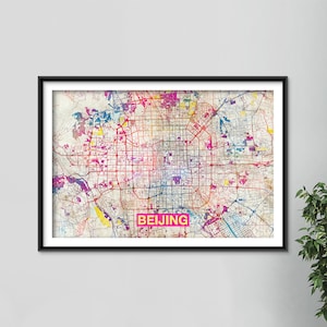 Beijing Map - Original Art Print - City Street Map of Beijing, China - Poster Watercolor Illustration Wall Art Home Decor Gift