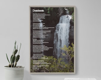 Desiderata Poem 2 (Rock Falls) - Art Print Poster Gift Photo Quote Wall Home Decor - Motivation Inspiration Motivational Waterfall Cliff