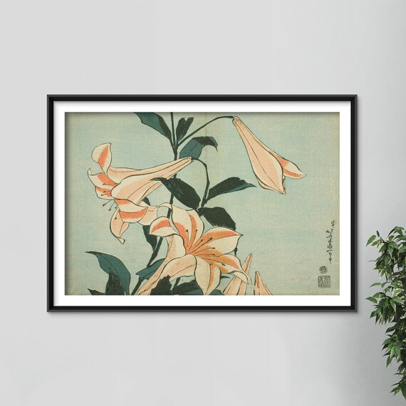 葛飾北斎 - 無題大輪百合（1834年） - 絵画 写真 ポスター プリント