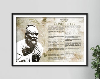 The Wisdom of Confucius - Original Art Print Featuring His Greatest Quotes - Beautiful Photo Poster Gift Chinese Philosophy Confucianism