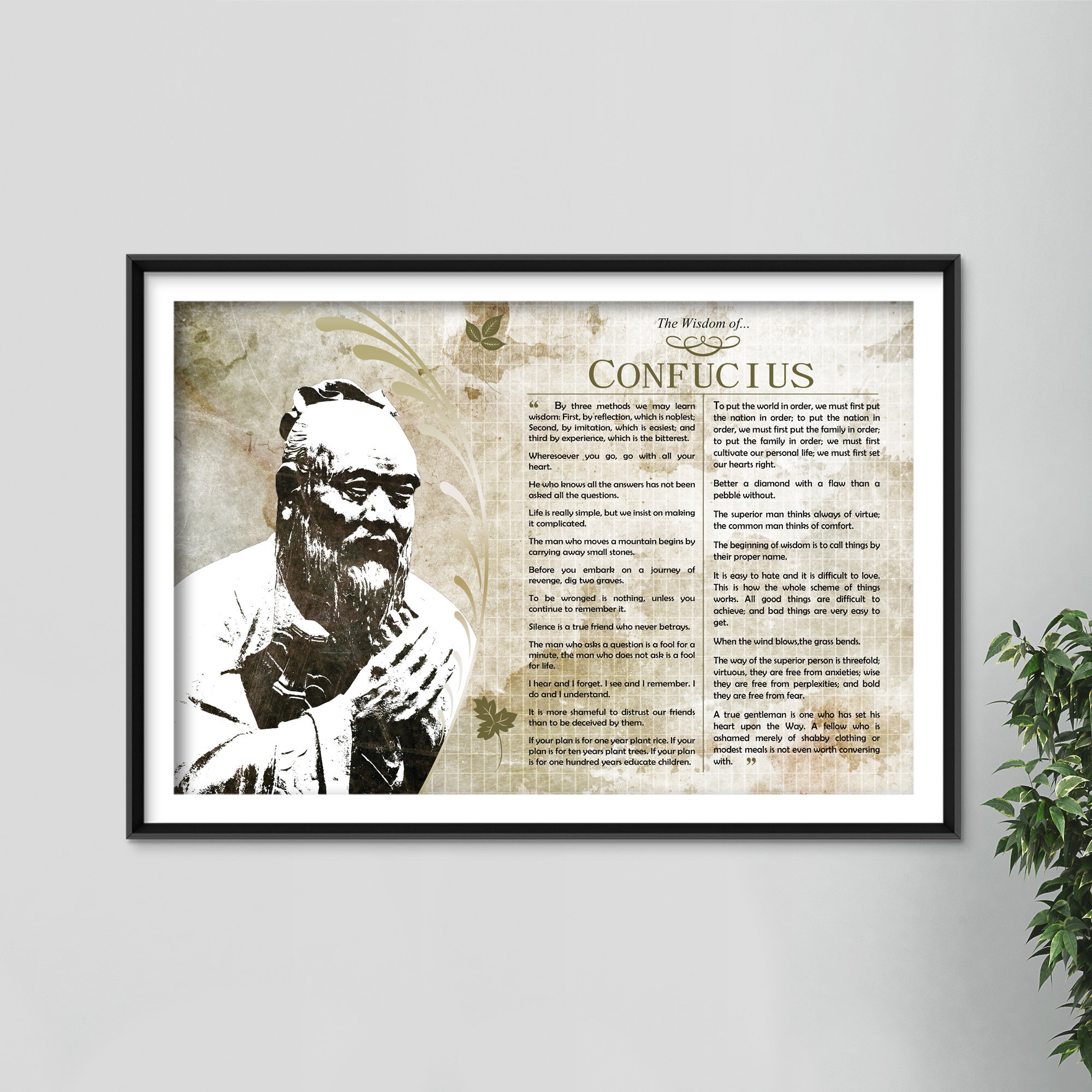 The Wisdom of Confucius - Original Art Print Featuring His Greatest Quotes - Beautiful Photo Poster Gift Chinese Philosophy Confucianism
