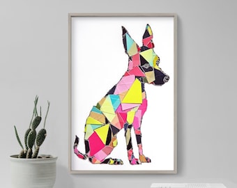 Painting of A Rat Terrier Covered in Colorful Pieces of Paper 2 - Art Print Poster Painting - Giclee Home Wall Décor