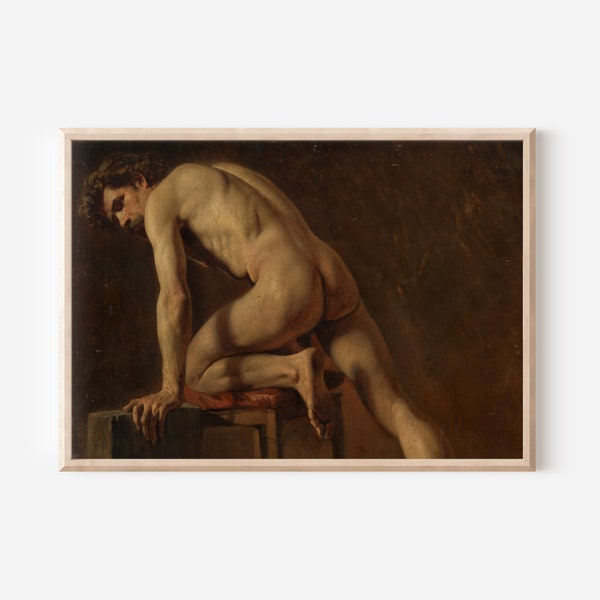 Gustave Courbet - Study of a Nude Man (1840) - Painting Photo Poster Print Art Gift Home Wall Décor Giclée - Naked Erotic Mature