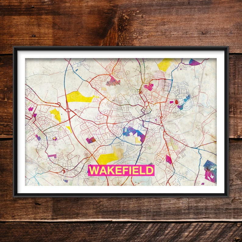 Wakefield Map Original Art Print City Street Map of Etsy