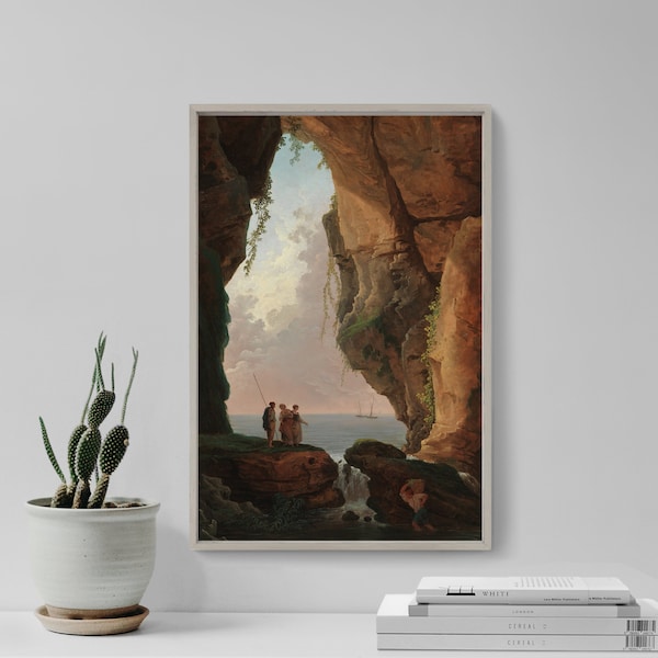 Hubert Robert - The Mouth of a Cave (1784) - Painting Photo Poster Print Art Gift Home Wall Decor Museum Giclée - Huge Opening by Sea