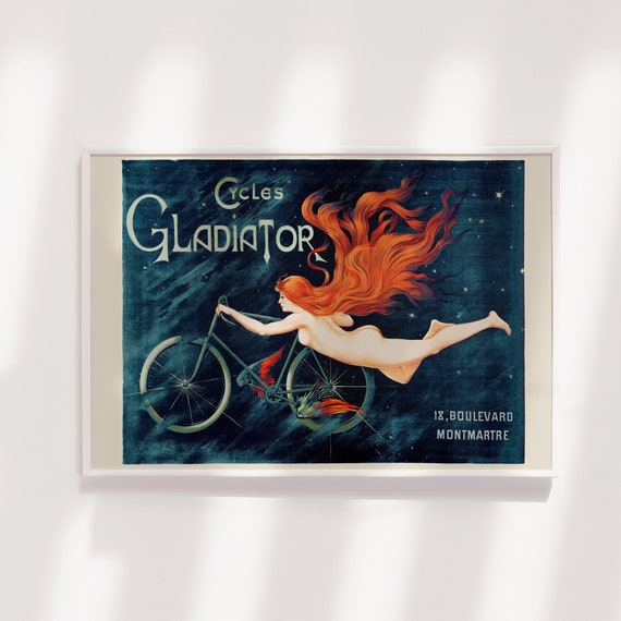 Vintage Gladiator Bicycle Nude Women Long Flowing Hair Belt Buckle Cycles Gladiator Red Head Woman Vintage Ad French Bicycle  main image 4