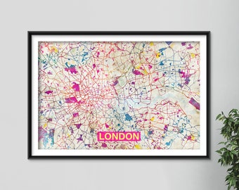 London Map - Original Art Print - City Street Map of London, England - Poster Watercolor Illustration Wall Art Home Decor Gift