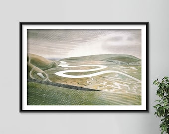 Eric Ravilious - Cuckmere Haven (1939) - Classic Painting Photo Poster Print Art Gift Wall Home Decor - South Downs Ravilous