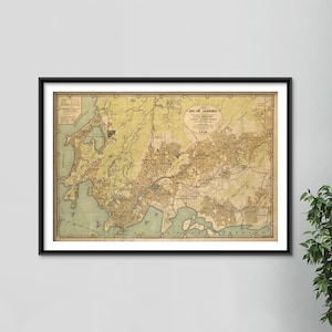 Reproducción de un mapa vintage de Río de Janeiro (Brasil) de 1929 - Impresión de póster fotográfico Pared Decoración del hogar Arte Calle Hogar Archivo antiguo