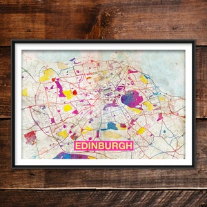 Carte d'Édimbourg (arc-en-ciel) - impression d'art originale - plan des rues d'Édimbourg, Écosse - affiche aquarelle art mural cadeau pour la maison # TENTATIVE2