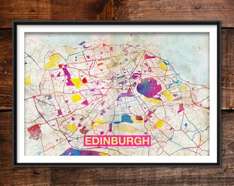 Edinburgh Map (Rainbow) - Original Art Print - City Street Map of Edinburgh, Scotland - Poster Watercolour Wall Art Home Gift #ATTEMPT2