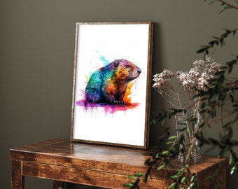 Watercolour Animal Beaver - Art Print Poster Painting - Museum Quality Giclee Home Wall Décor
