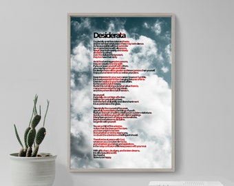 Max Ehrmann Poem - Desiderata - Light Clouds - Poster Original Art Print Photo Wall Home Decor - Beautiful Inspirational Poem for Life