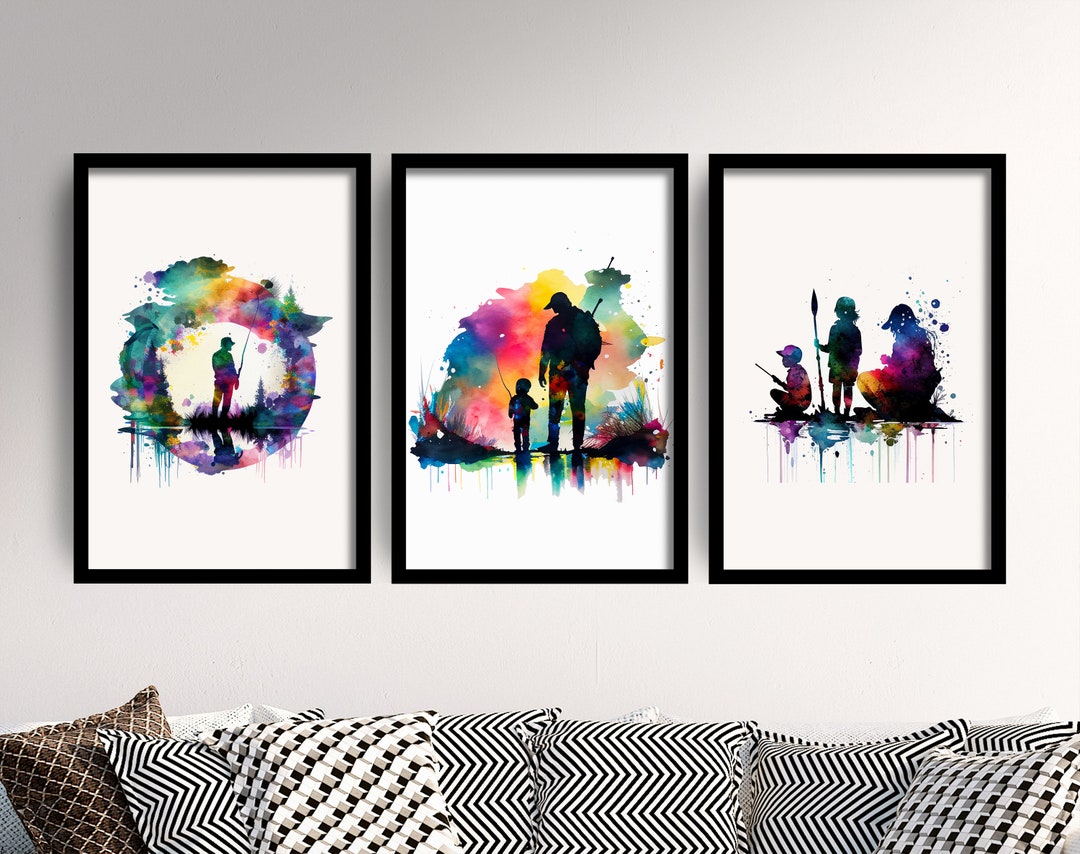 Set of Three Family Fishing Prints - 3 Art Paintings Poster Photo Wall ...