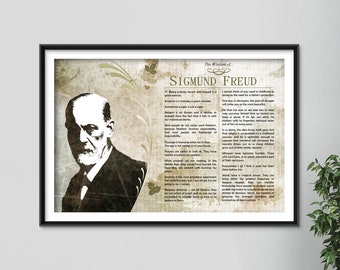 The Wisdom of Sigmund Freud - Original Art Print Featuring His Greatest Quotes  - Beautiful Glossy Photo Poster Gift Psychoanalysis