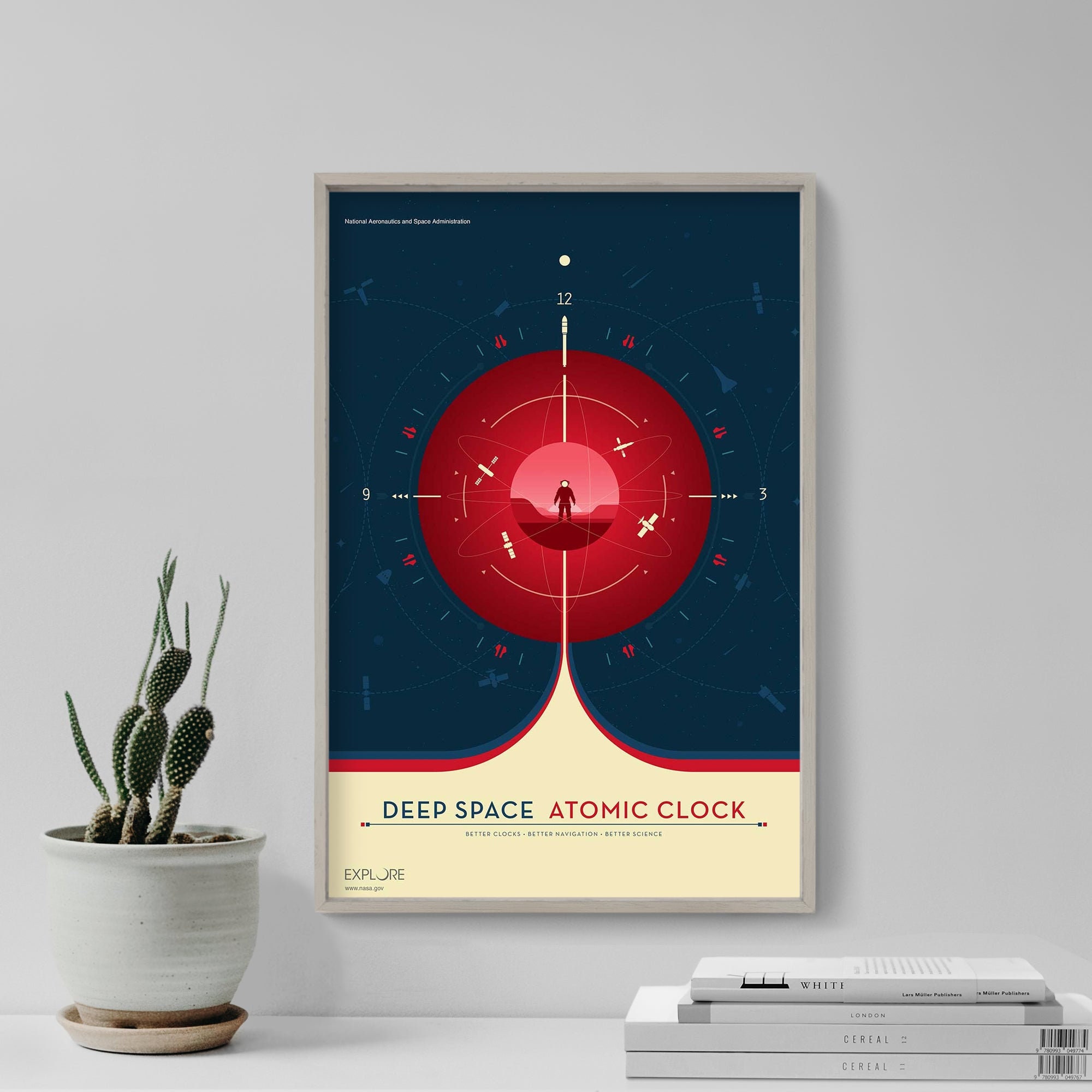 Deep Space Atomic Clock - Red - Art Print Poster Painting - Museum ...