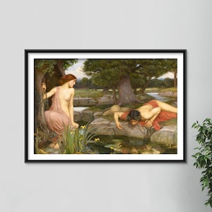 John William Waterhouse - Echo and Narcissus (1903) - Classic Painting Photo Poster Print Art Gift Wall Home Decor -  Ovid's Metamorphoses