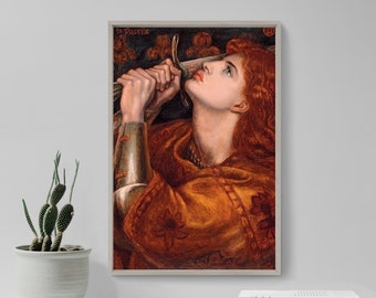 Dante Gabriel Rossetti - Joan of Arc (1882) - Classic Painting Photo Poster Print Art Gift - Beautiful Red Head Portrait Female Warrior
