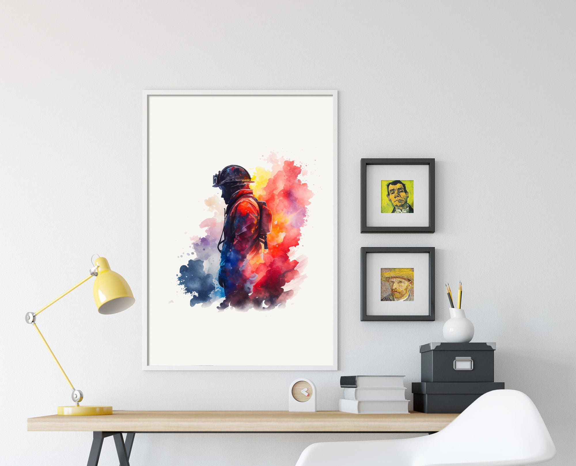 Discover Firefighter Watercolour - Art Print Poster - Colourful Paint Splashes - Gift Home Wall Dcor Giclee - Fire Fighter Fireman First Responder