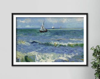 Vincent Van Gogh - The Sea at les Saintes (1888) - Classic Painting Photo Poster Print Art Gift Wall Home Decor - Goff Seascape Ocean Boat