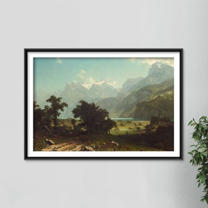 Albert Bierstadt - Lake Lucerne (1858) - Classic Painting Photo Poster Print Art Gift Home Wall Decor Switzerland Landscape