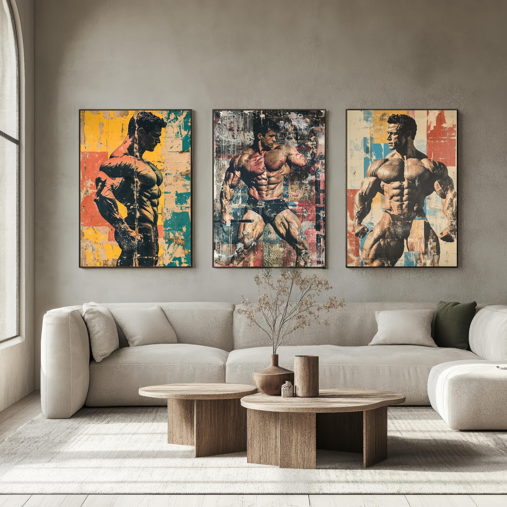 Set of Three Vintage Bodybuilding Posters - Bodybuilder Collage V3 Art ...