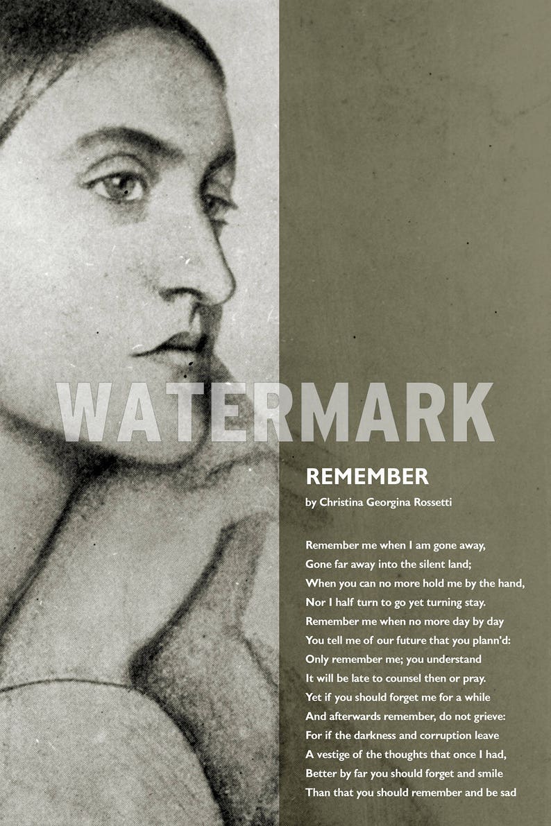 Christina Georgina Rossetti Poem Remember Poster Original - Etsy UK