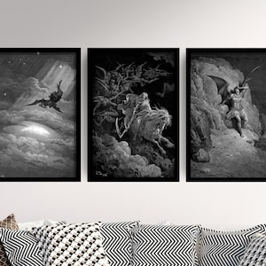 Set of Three Gustave Dore Prints - 3 Classic Paintings - Photo Poster Wall Art Gift Giclée Museum Quality - Fall of Satan Descending image 1