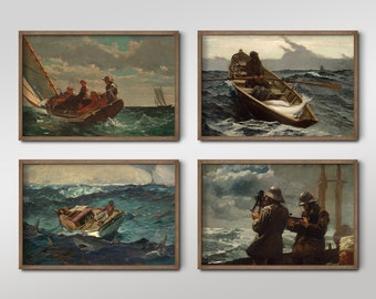 Set of Four Winslow Homer Prints - 4 Classic Paintings - Photo Poster Wall Art Gift Giclée Museum Quality - Eight Bells Breezing Fair Wind