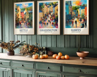 The Yorkshire Dales After Matisse Paintings - Set of Three Vibrant Art Prints - 3 Posters of Settle, Grassington and Hawes North