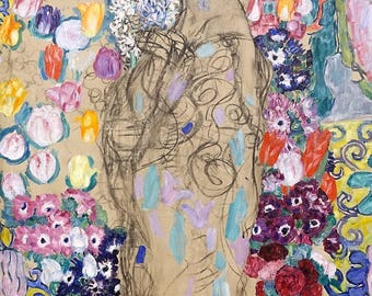 グスタフ・クリムト - リア・ムンク3世の肖像（1917年） - 花の絵画