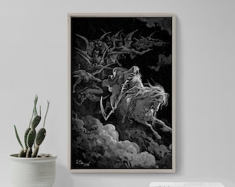 Gustave Dore - Death on the Pale Horse (1865) - Classic Drawing Photo Poster Print Art Gift Home - Christian Bible Christianity Catholic