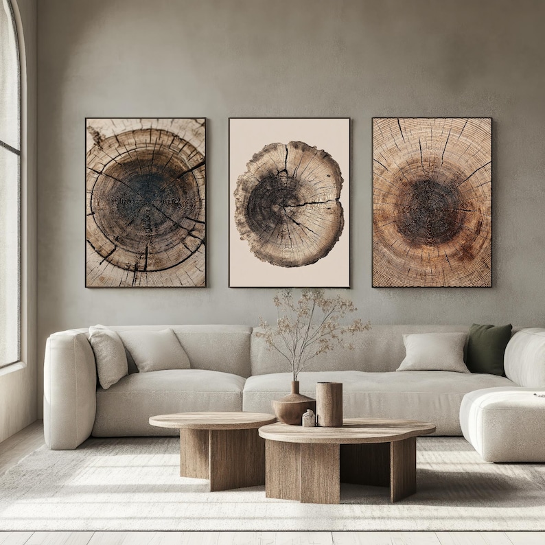 Tree Stump Rings Mural Tree Rings Stumps Set of Three Paintings V6 - 3 Natural Pattern Art ...