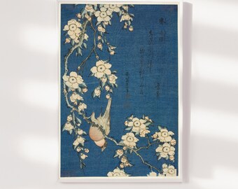 葛飾北斎 - ウソと枝垂れ桜 / 花鳥図 (1834) - 絵画写真ポスター