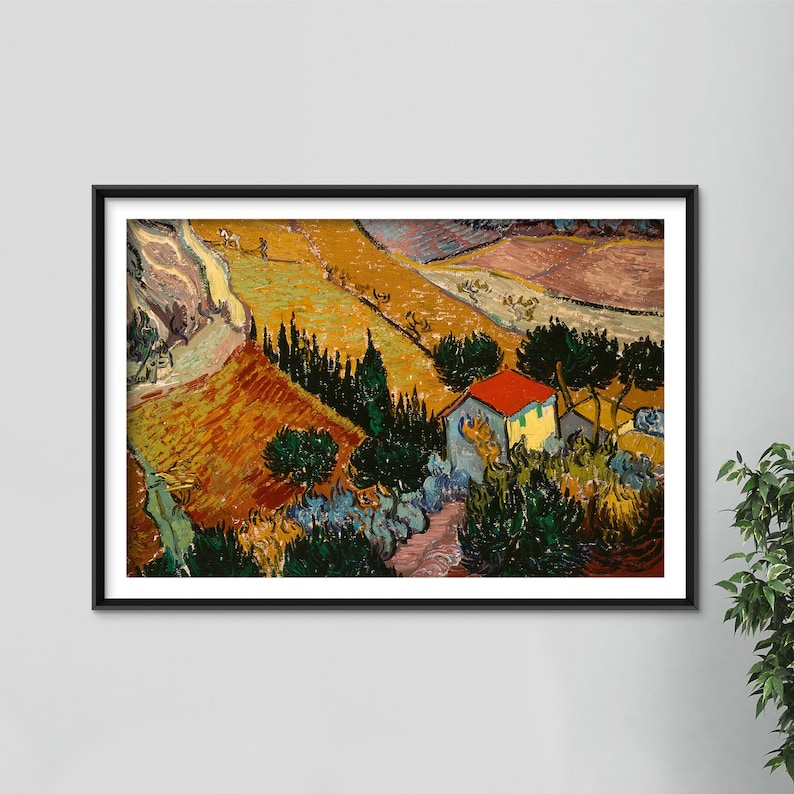 Wee Blue Coo Kunstdruck – Vincent Van Gogh „Landscape With House Ploughman“ (12x16 Zoll)