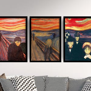 Set of Three Edvard Munch Prints - 3 Classic Paintings - Photo Poster Wall Art Gift Giclée Museum Quality - Despair Anxiety, The Scream
