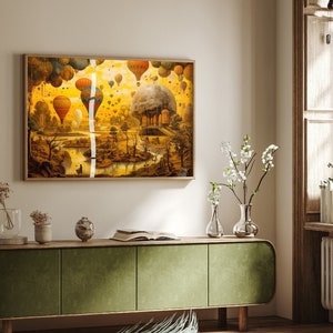 Hot Air Balloon Fantastical Landscape 2 - Art Print Poster Painting - Giclee Home Wall Décor