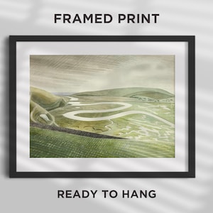 FRAMED PRINT - Eric Ravilious - Cuckmere Haven (1939) - Painting Poster Print Art Gift - South Downs Ravilous - Ready to Hang Black Frame