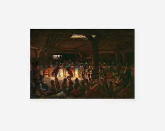Jules Tavernier - Dance in A Subterranean Roundhouse at Clear Lake California (1878) - Art Print Poster Painting - Giclee Home Wall Décor