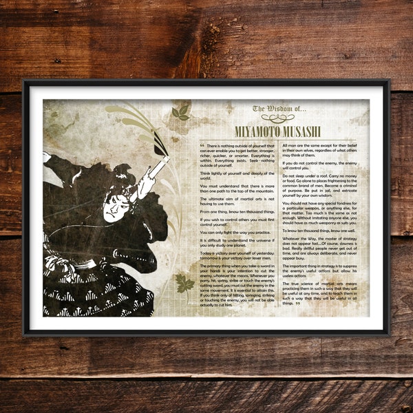 Miyamoto Musashi Greatest Quotes - Original Art Print Featuring His Deepest Wisdom - Beautiful Glossy Photo Poster Gift Book of Five Rings 5