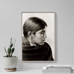 Edward Curtis - Qahatika Girl Wearing Scarf (1907) - Vintage Photograph, Photo, Poster, Print, Art Gift, Decor - Native Indian Kohatk