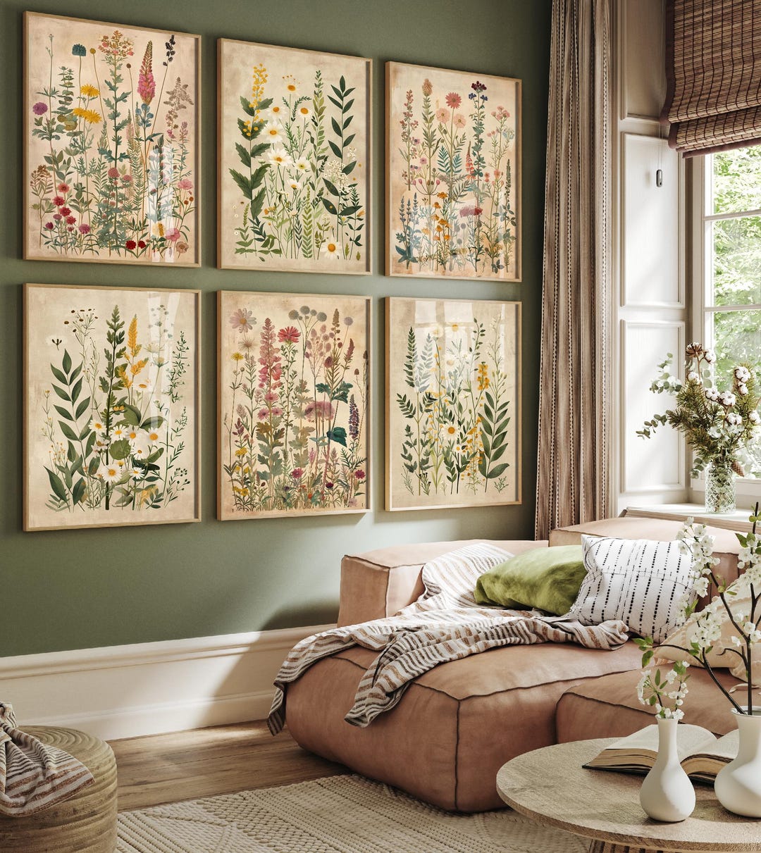 Set of Six Vintage Wildflower Floral Art Prints - Set of 6 Flower ...